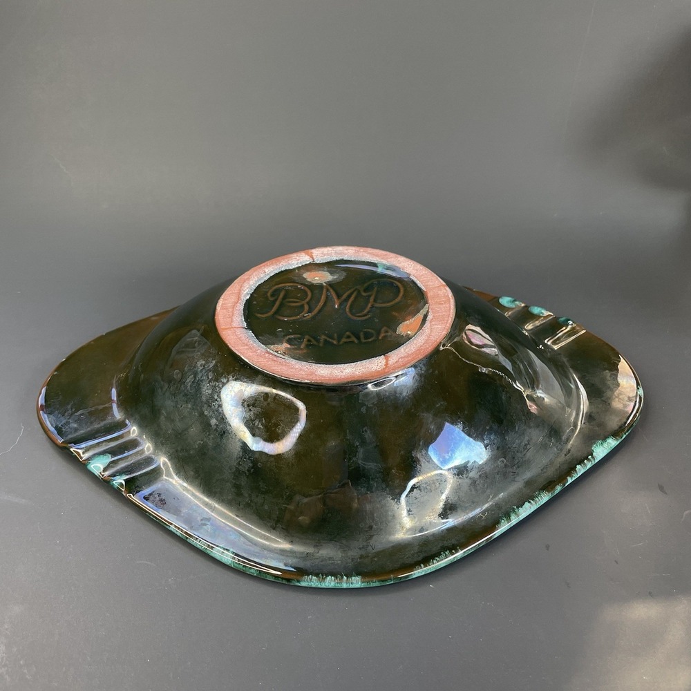 Vintage Blue Mountain Pottery Ashtray Drip Glaze Ornament BMP Canada Green Large - Picture 7 of 8